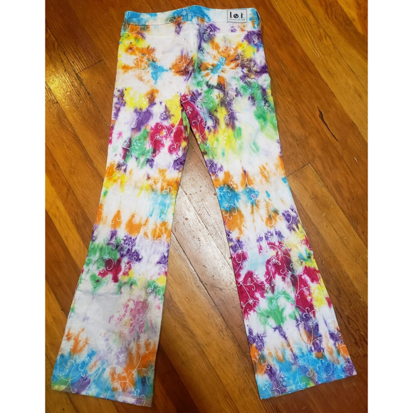 Vintage Rare l.e.i. Rainbow Tie Dye Embroidered Jeans Pants 7 - Picture 2 of 3